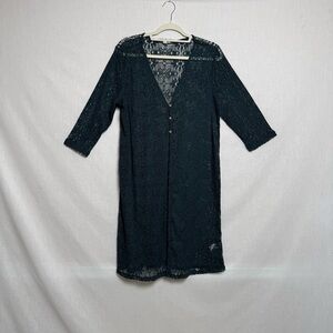 Maurices Dark Green Lace Open Front Duster Cardigan Size Large